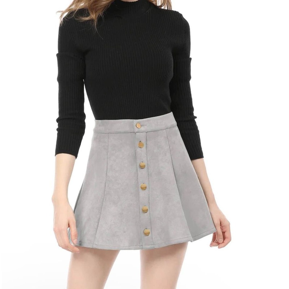 Allegra K Gray Faux Suede A-Line skirt size S